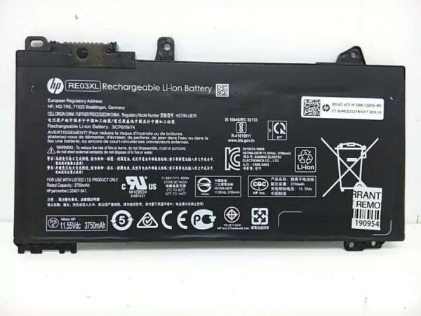 11.55V 45Wh Original RE03XL Laptop Battery Compatible with HP HP ProBook 430 440 445 450 455 G6 HSTNN-DB9A L32407-2B1